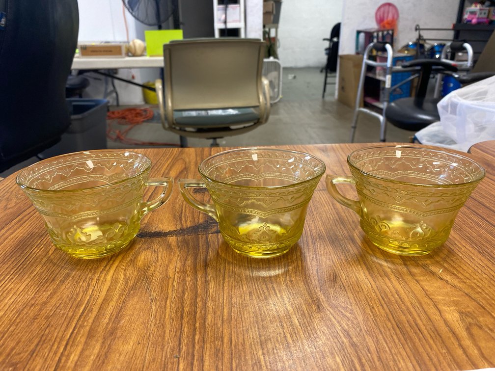 Amber Yellow Depression Glass Spoke Cups