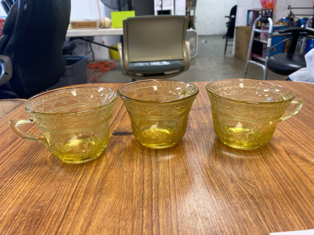 Amber Yellow Depression Glass Spoke Cups