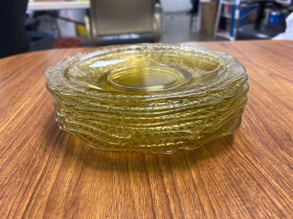 Amber Yellow Depression Glass Spoke Dessert Plates