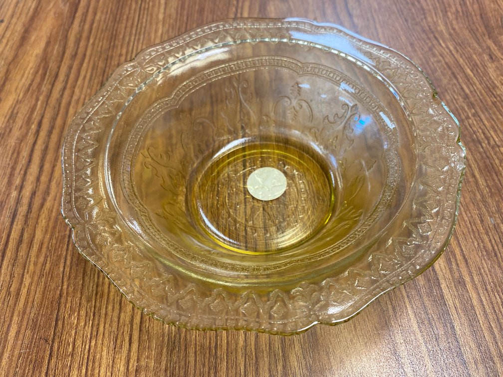 Amber Yellow Depression Glass Spoke Bowl