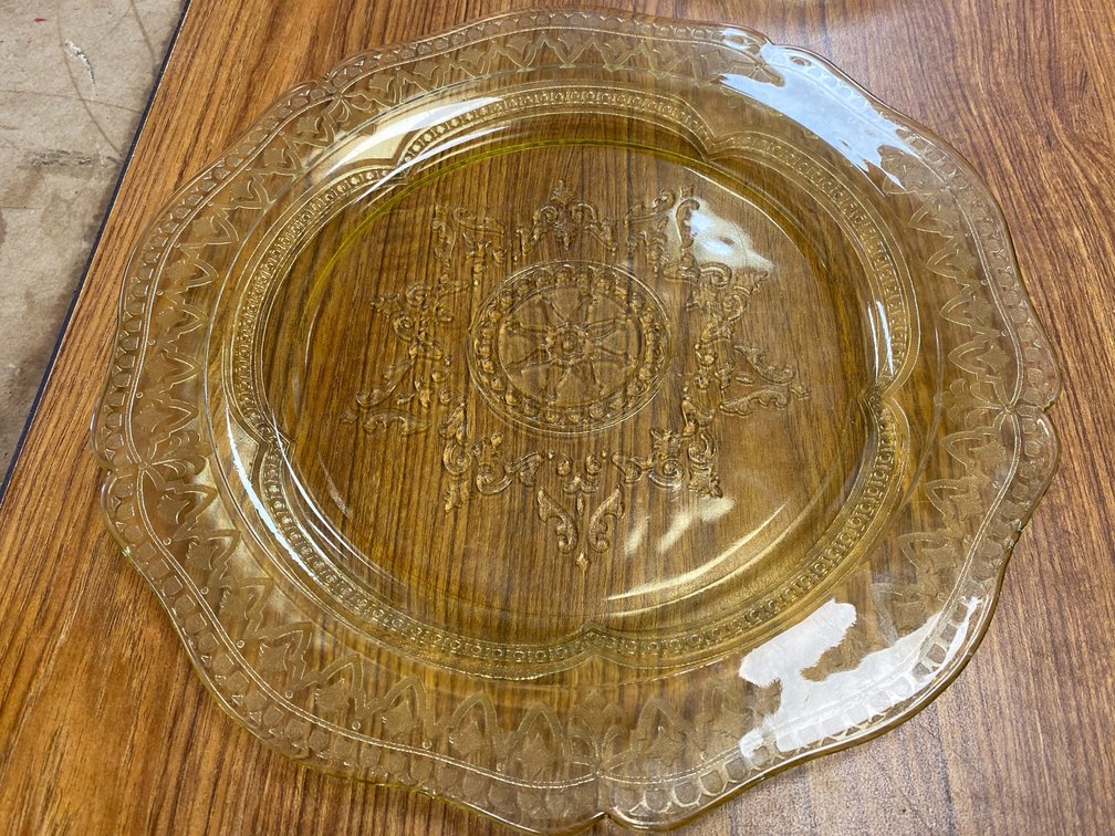 Amber Yellow Depression Glass Spoke Platter