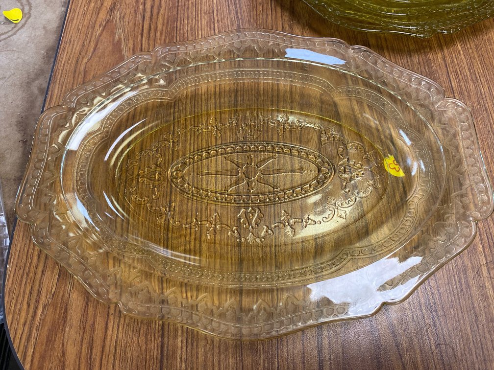 Amber Yellow Depression Glass Spoke Oval Platter
