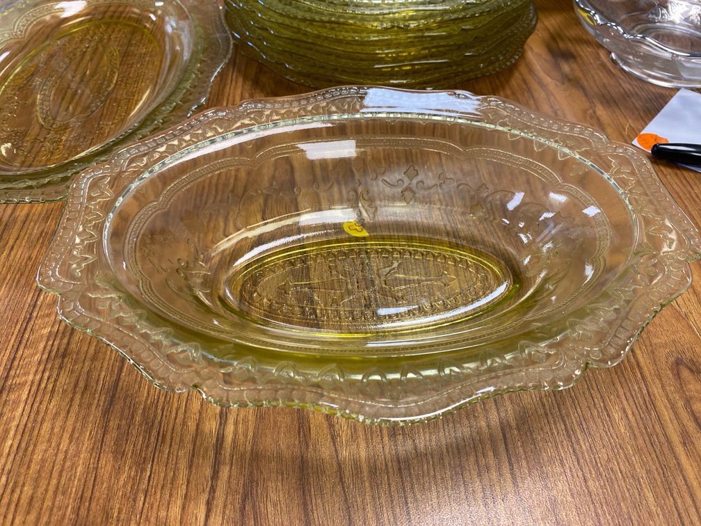 Amber Yellow Depression Glass Spoke Oval Bowl