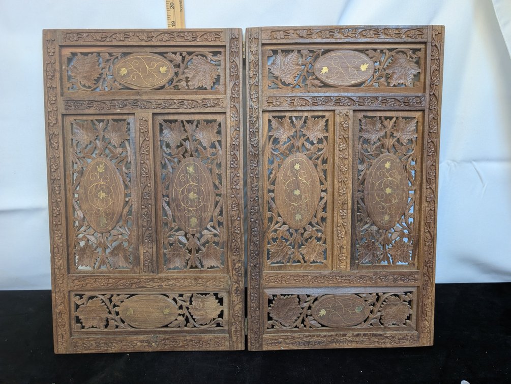 Vintage Folding Inlaid Wood Panels