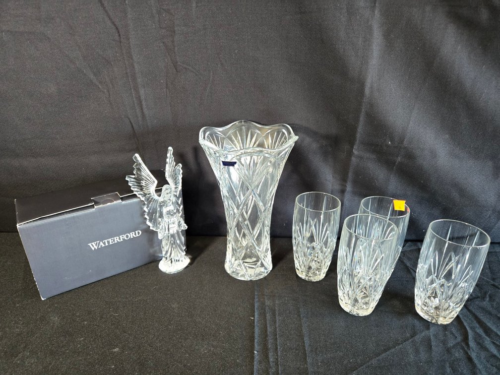 Tray Lot Drinking Glasses, Waterford Pieces-Gar
