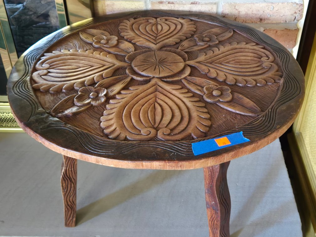 Carved Wood Side Table-Den