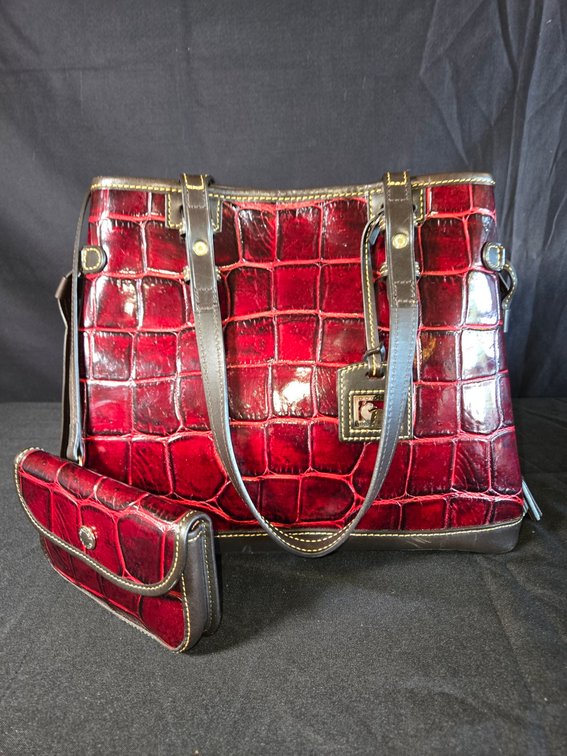 Dooney & Bourke Red Faux Crocodile Leather-Gar