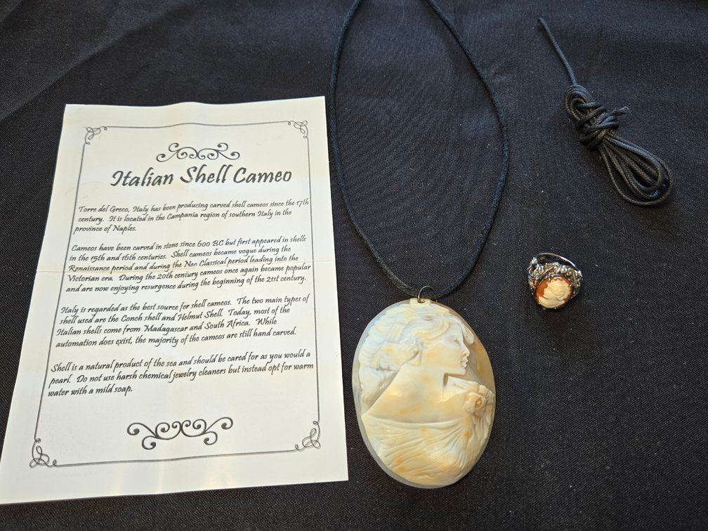 Large Italian Shell Carved Cameo Pendant-Gar
