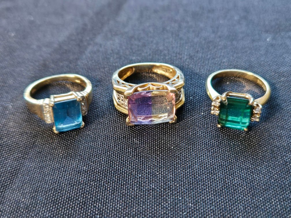 (3) 14 kt YG Rings w/Ass't Colored Stones-Gar