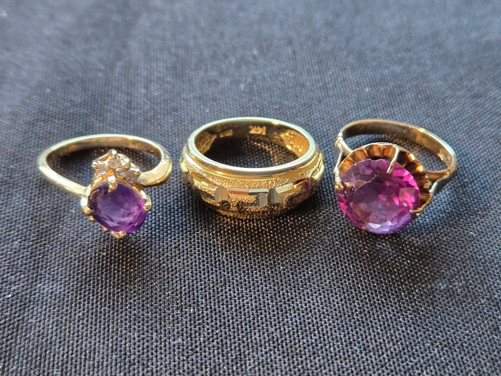 Lot of (3) 14 kt YG Rings w/ Ass't Gem Stones-Gar