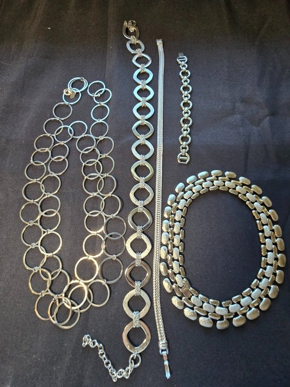 Tray Lot Silver Colored Metal Costume Jewelry-Gar
