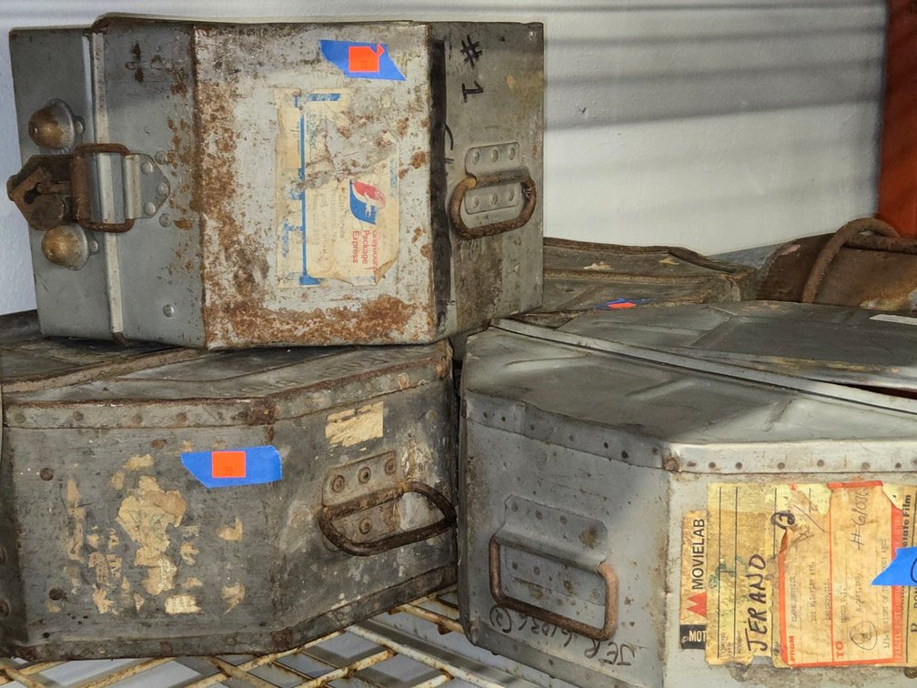 (4) Vintage Reel Containers (Empty)-Light Rm