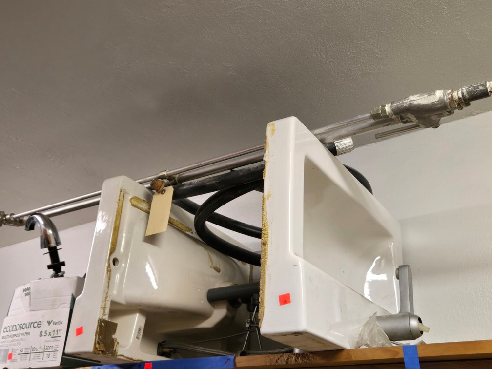(2) Porcelain Sinks, Box of Fixtures-Tool Rm