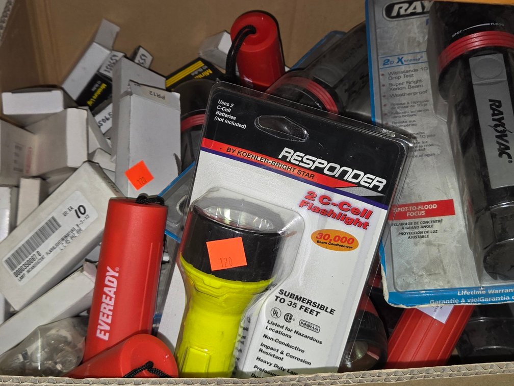 Box of Flashlights & Bulbs-Tool Rm