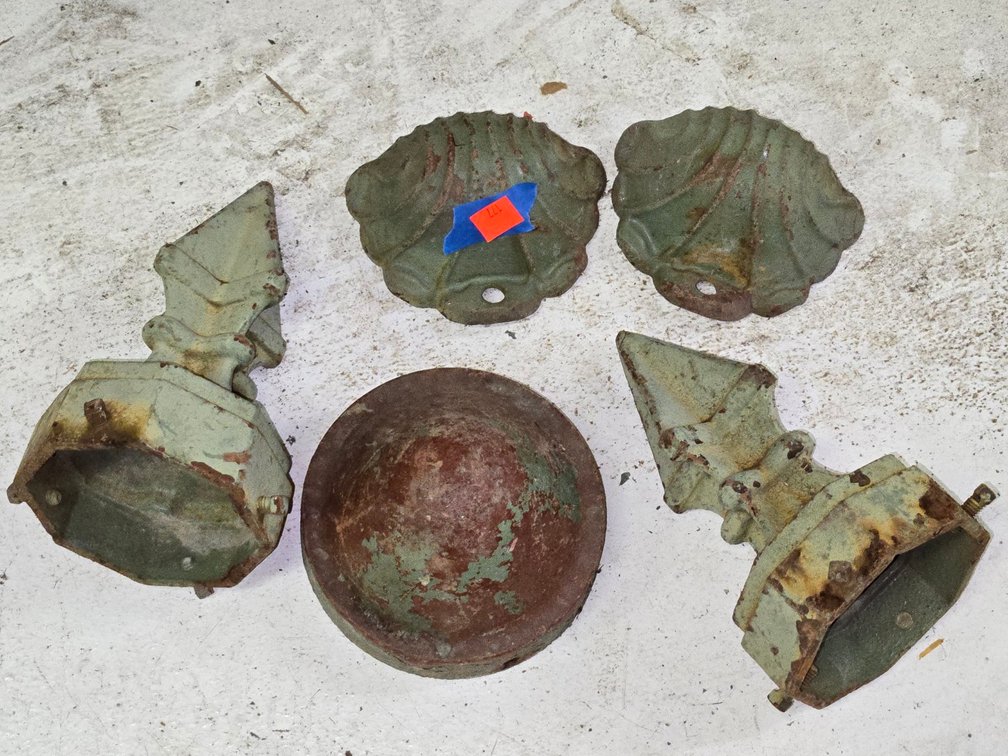 Antique Cast Iron Light Post Tops & Feet-Tool Rm