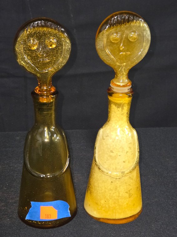 (2) Vintage Art Glass Decanter Bottles-Well Rm