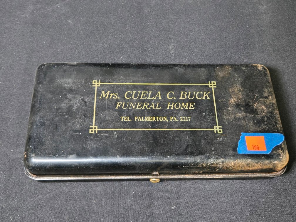 Metal Box "Mrs Cuela C. Buck" Funeral Home-Well Rm