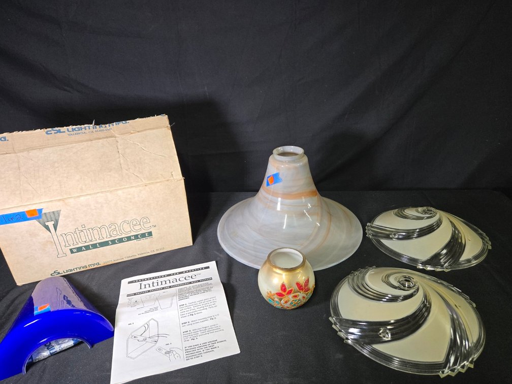 Box Lots-Blue Light "Intimacee", Bell Shape Glass Light Covers-Well Rm