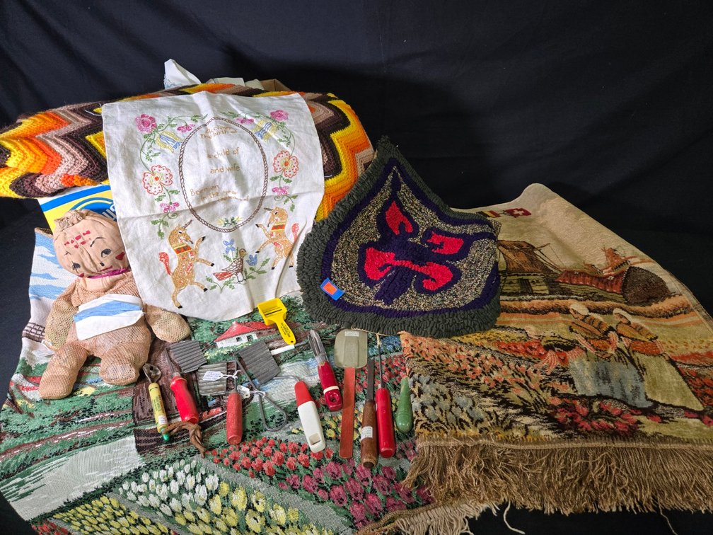 Box of Blankets, Tablecloths, Doilies-Well Rm