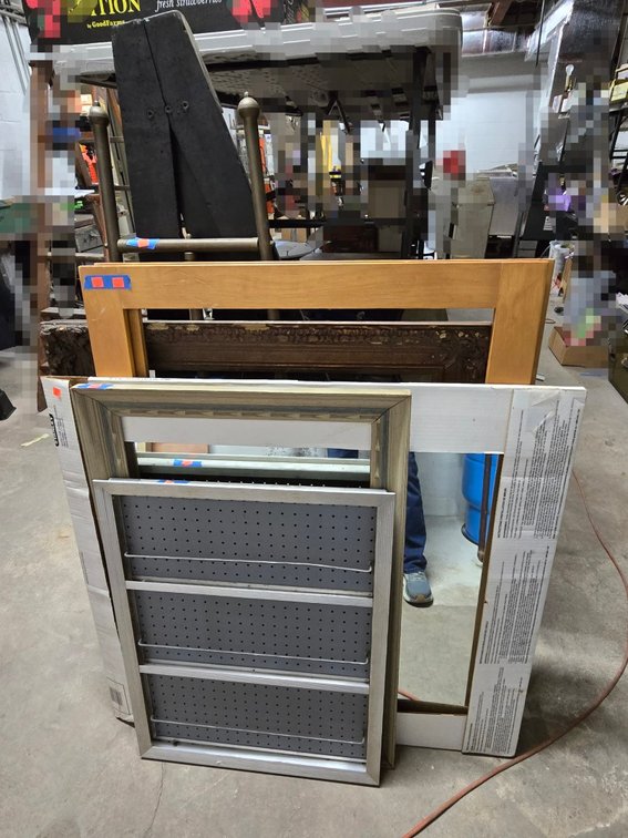 Wood Frames, Mirror (36"x36"), (2) Easels-Well Rm