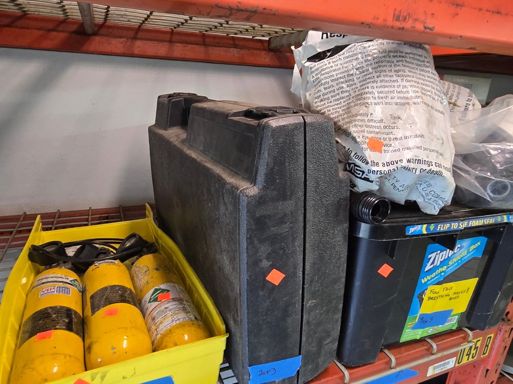 (3) Bins Full Face Breathing Masks & Hoses - Garage