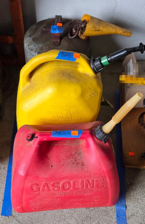 (1) Metal and (2) Plastic Fuel Cans - Garage