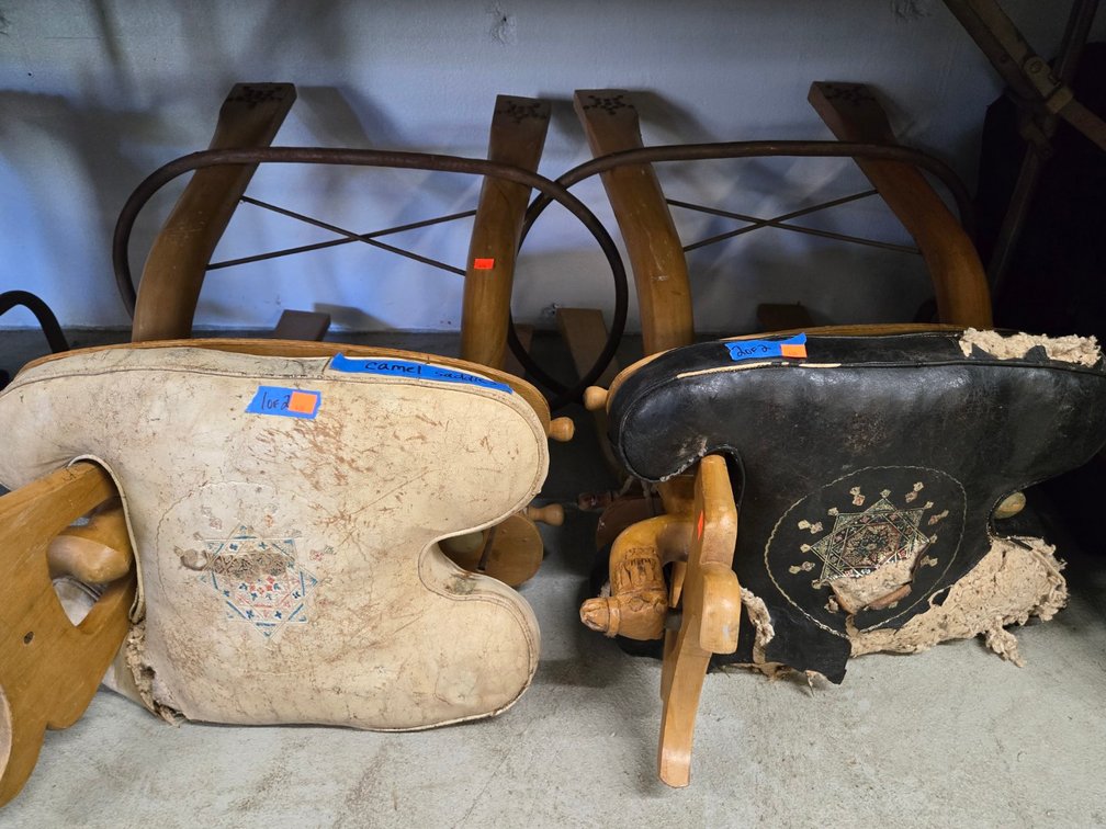 (2) Camel Saddle Stools - Garage