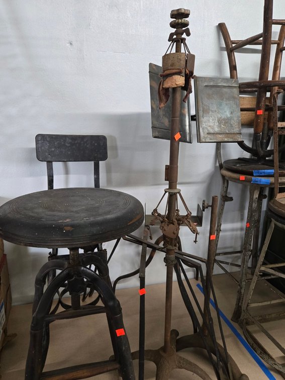 Antique (2) Stools, (2) Stands - Garage