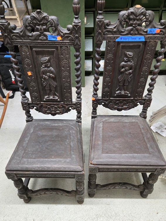 (2) Jacobean-Style High-Back Chairs - Garage