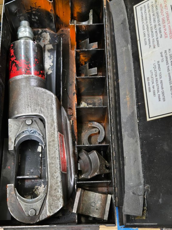 Burndy Hydraulic Crimper in Metal Box with Some Dies-Central Room