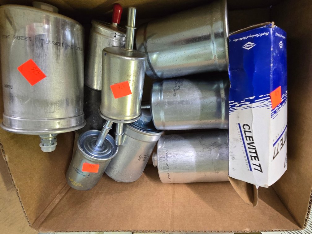 Asst'd Gas Filters, Box of Clevite 77 Bearings-Tbl Outside Tool Rm