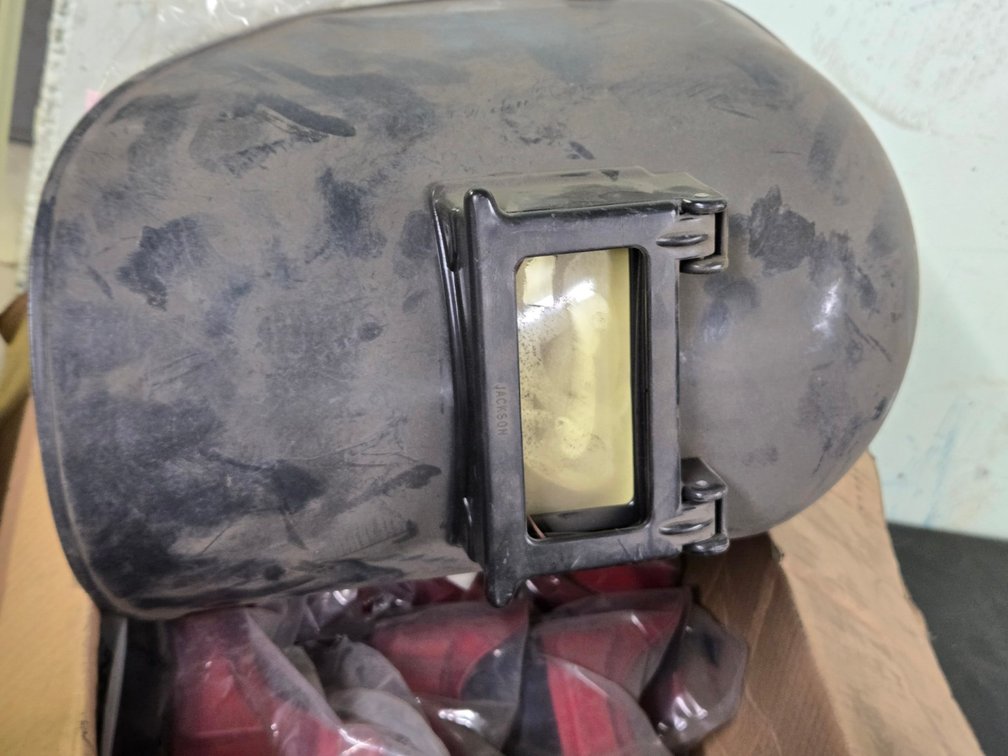 Box of Burning Glasses, (2) Welding Hoods-NEW-Tbl Outside Tool Rm