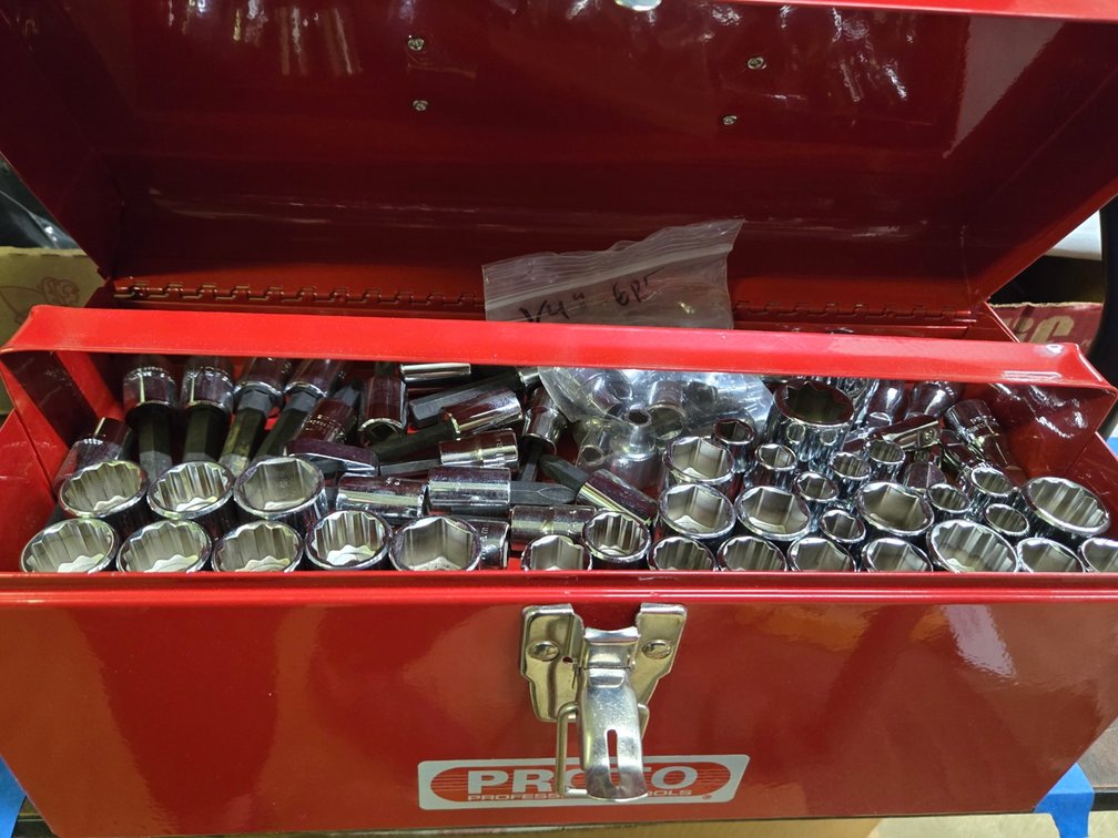 Proto Red Metal Box FULL of NEW Sockets, 3/8" Drive-Tbl Outside Tool Rm