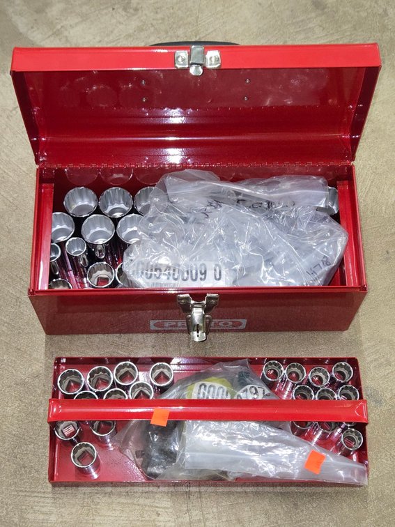 Proto Red Metal Box FULL of NEW Sockets, 1/2" Drive-Tbl Outside Tool Rm
