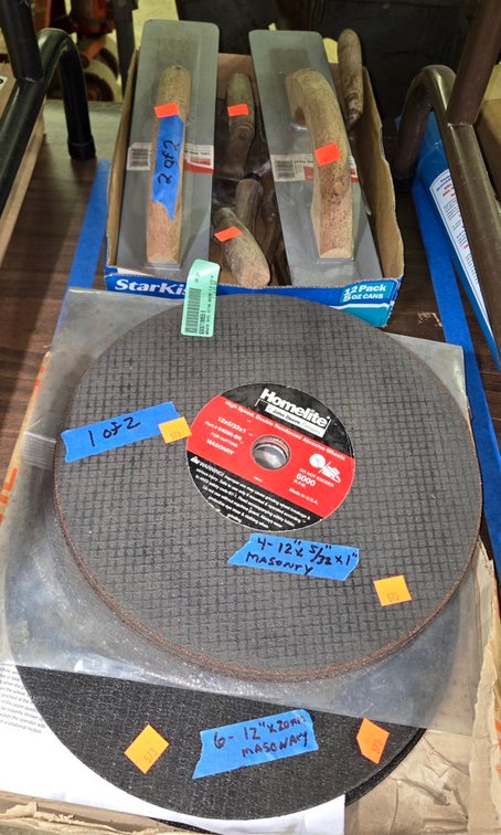 (2) Trays Used Masonry Tools, (2) NEW Alum. Floats-Central Rm