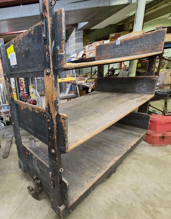 Heavy-Duty Wood 3-Shelf Industrial Cart-Cent Rm