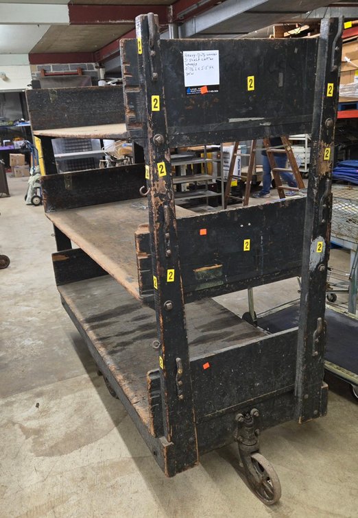 Heavy-Duty Wooden 3-Shelf Industrial Cart-Cent Rm