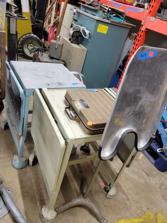(2) Old Metal Typing Stands +Medical Items-Cent Rm