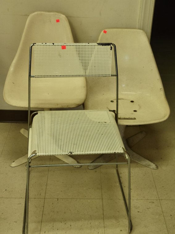 (2) MCM Fiberglass Chairs & (1) Metal Mesh Chair-Ups
