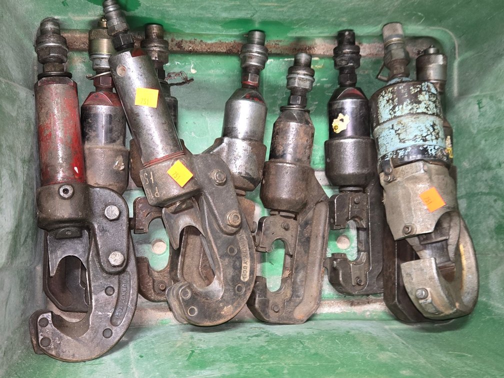 Plastic Tote with (1) Lg & Various Sm. Burndy Crimpers-Well Rm