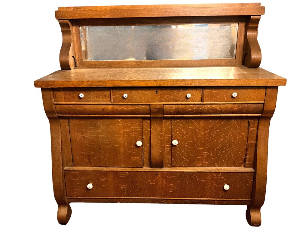 Oak Sideboard with Mirror & Porcelain Knobs