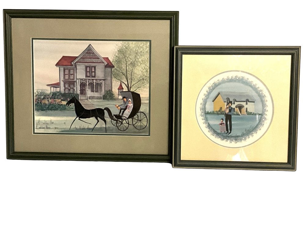 Pair of P Buckley Moss Signed & Numbered Amish Folk Art Prints