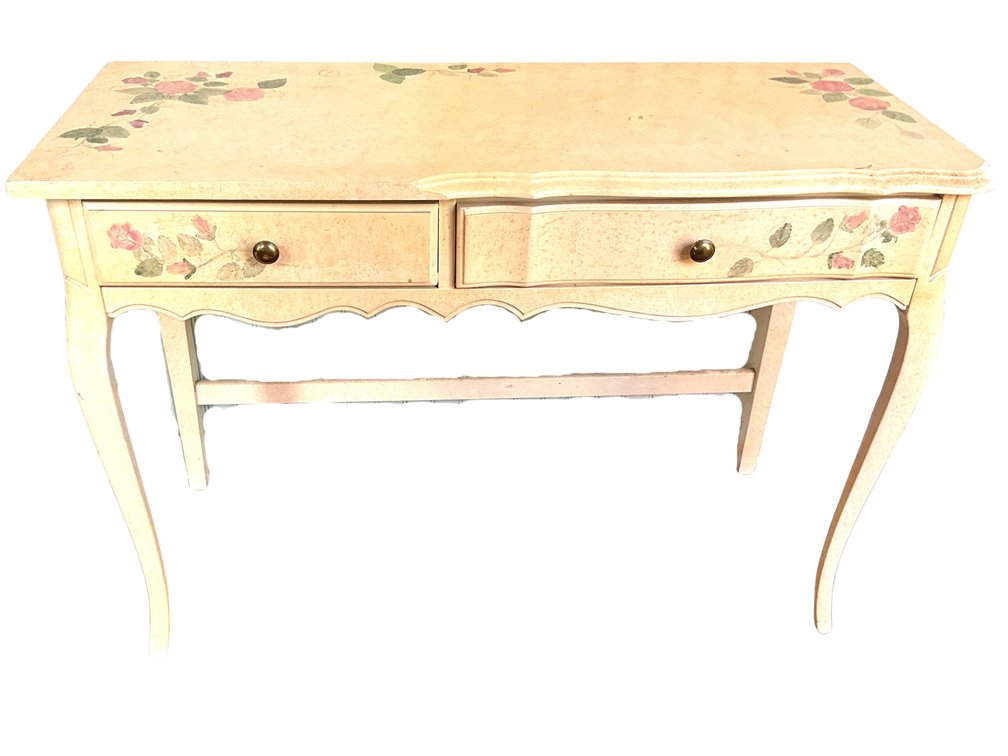 Hand-Painted Floral Two-Drawer Console Table