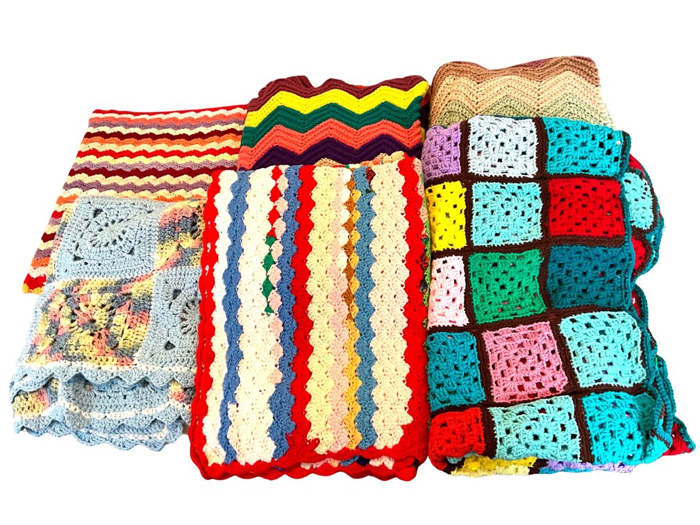 Seven Crocheted Afghans and Blankets