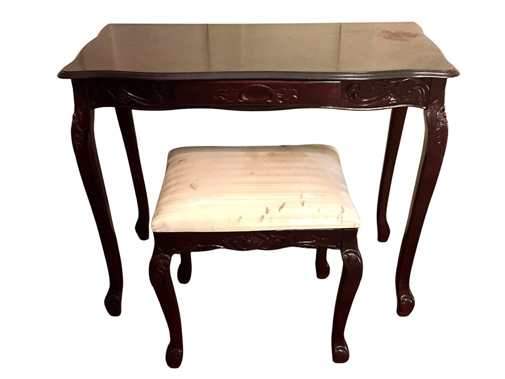 Wood Vanity Table with Upholstered Bench