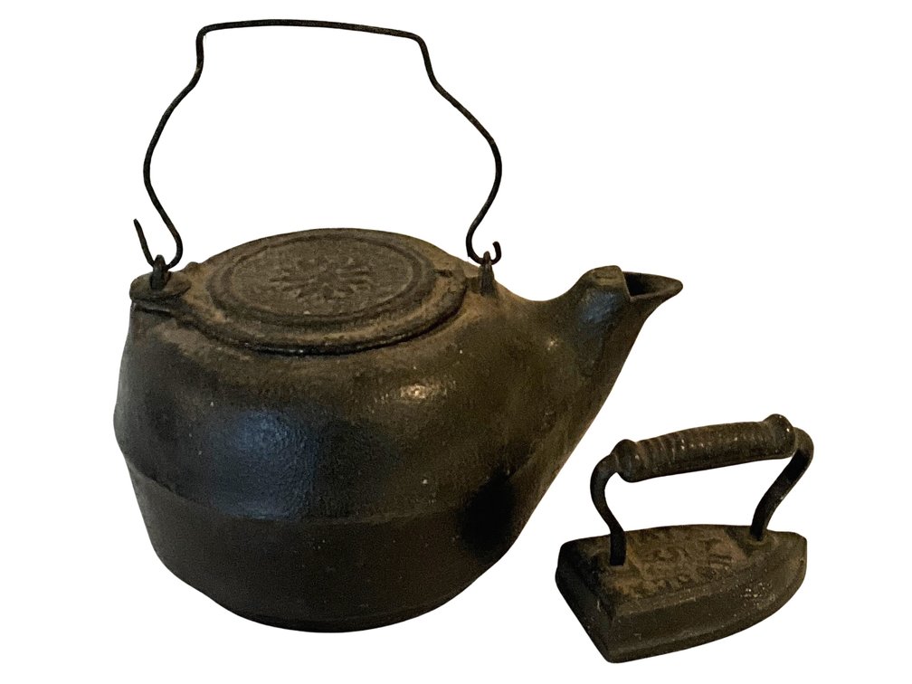 Cast Iron Kettle and Sad Iron