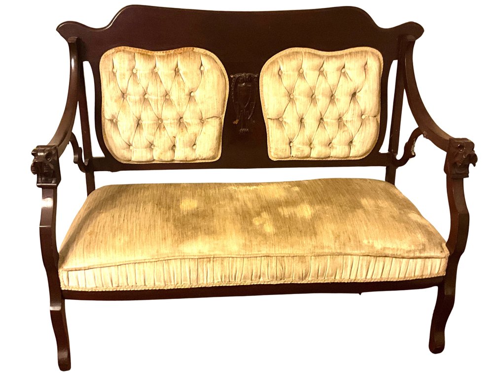 Mahogany Finish Upholstered Settee