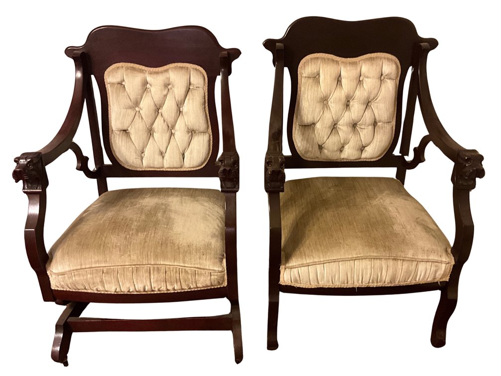 Pair of Mahogany Finish Upholstered Armchairs