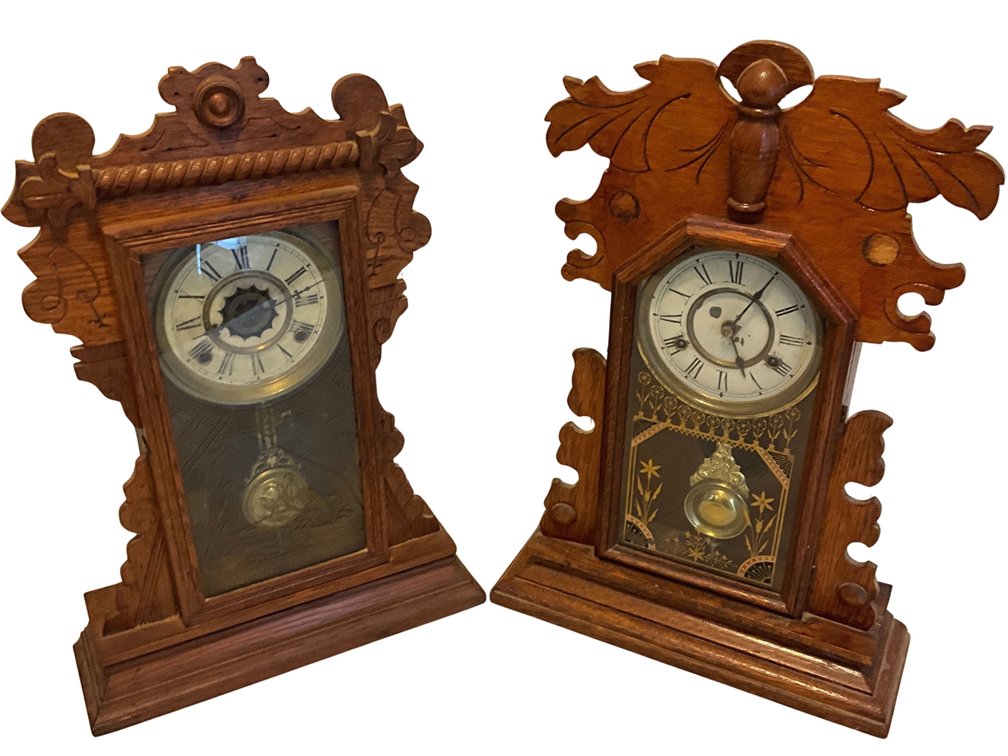 Pair of Ornate Wooden Mantel Clocks