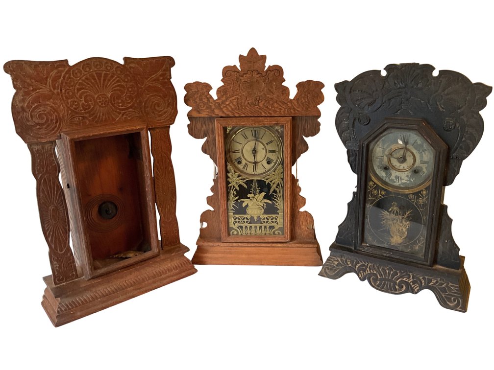 Three Decorative Wooden Mantel Clocks